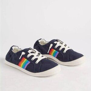Torrid - 11 WW, Ruched Cuff Sneaker (Wide Width) in Navy & Rainbow​​​​​